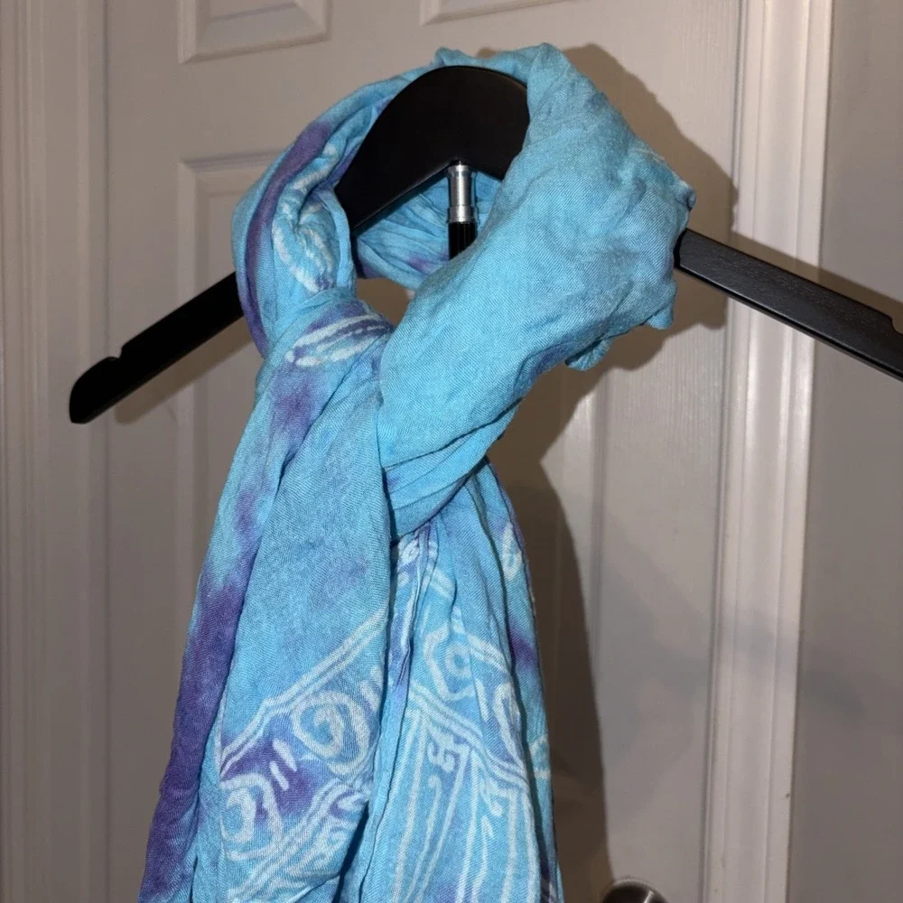 Vintage Sarong 90s Hand dyed Beach Wrap Boho Starfish‎ Ocean Motif Minor Flaws